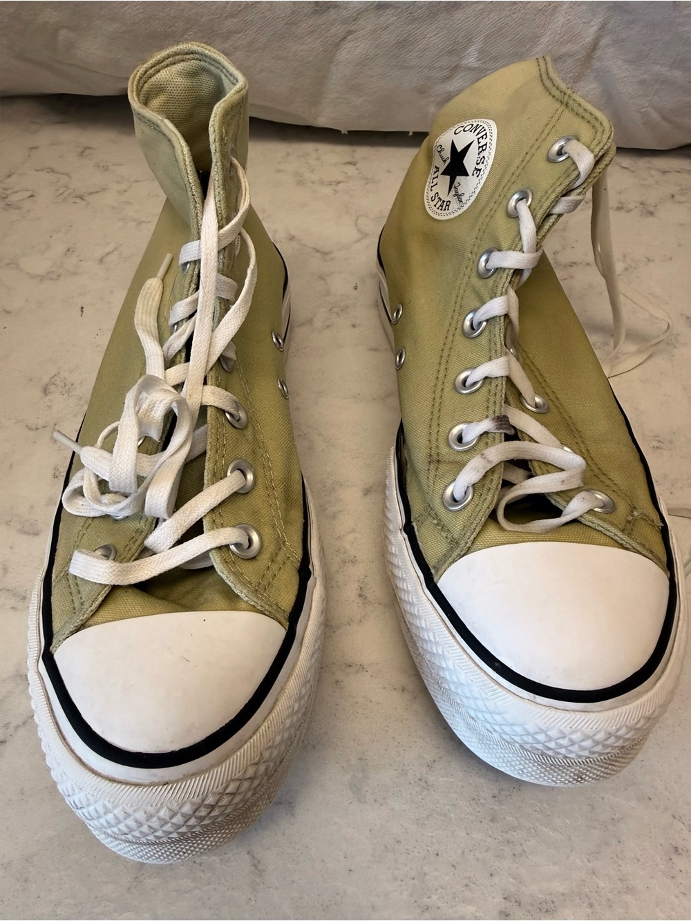 Converse High-Top Sneakers in Olive Green and White